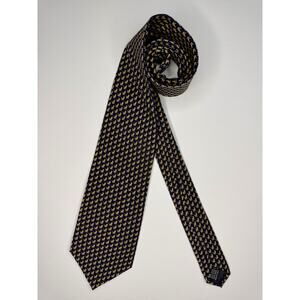 Fabris Venezia Italian Silk Tie. Navy/Gold Cats